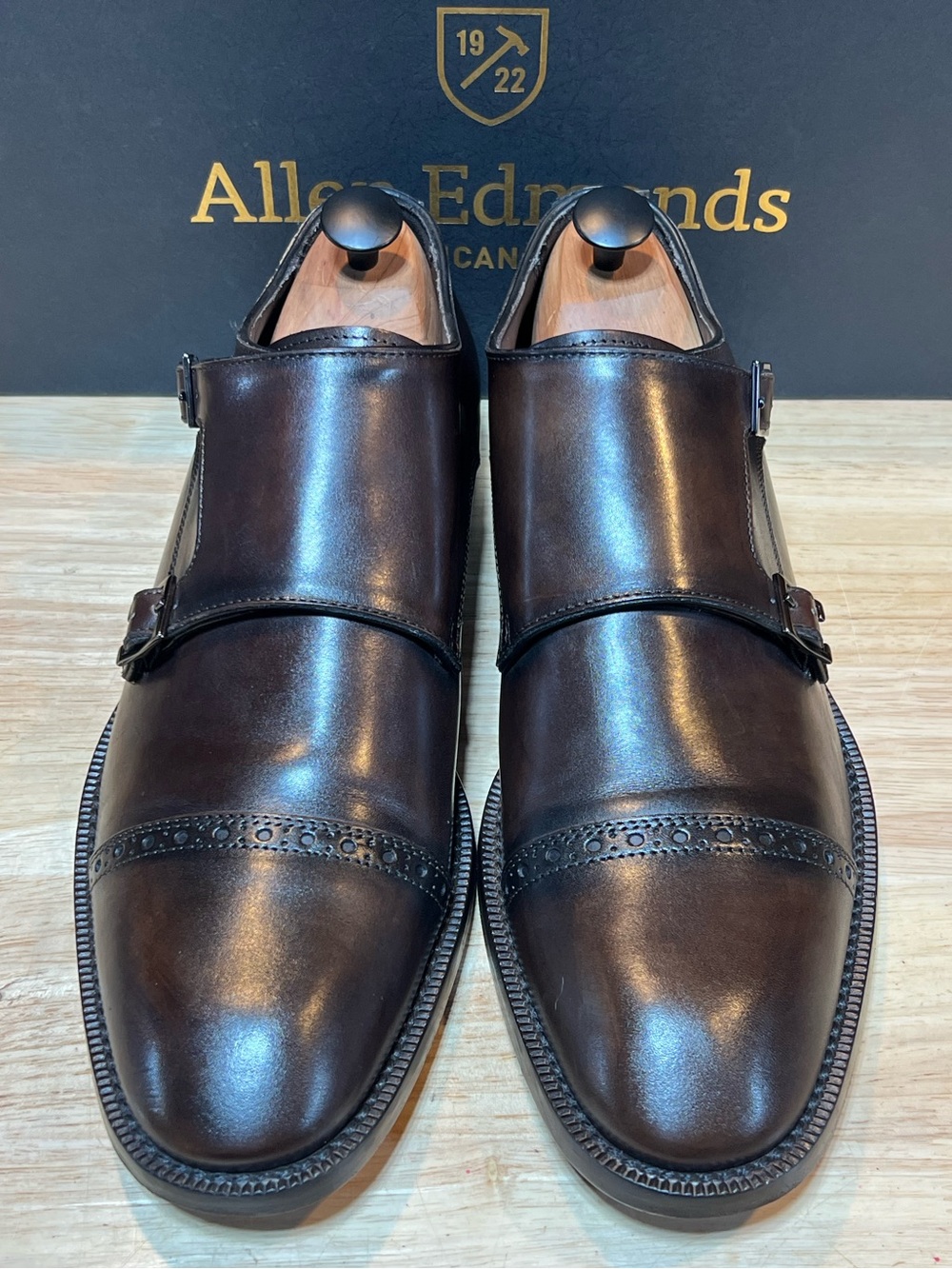Allen Edmonds Caravaggio Men’s Brown Leather Double Monk Straps Sz 11D